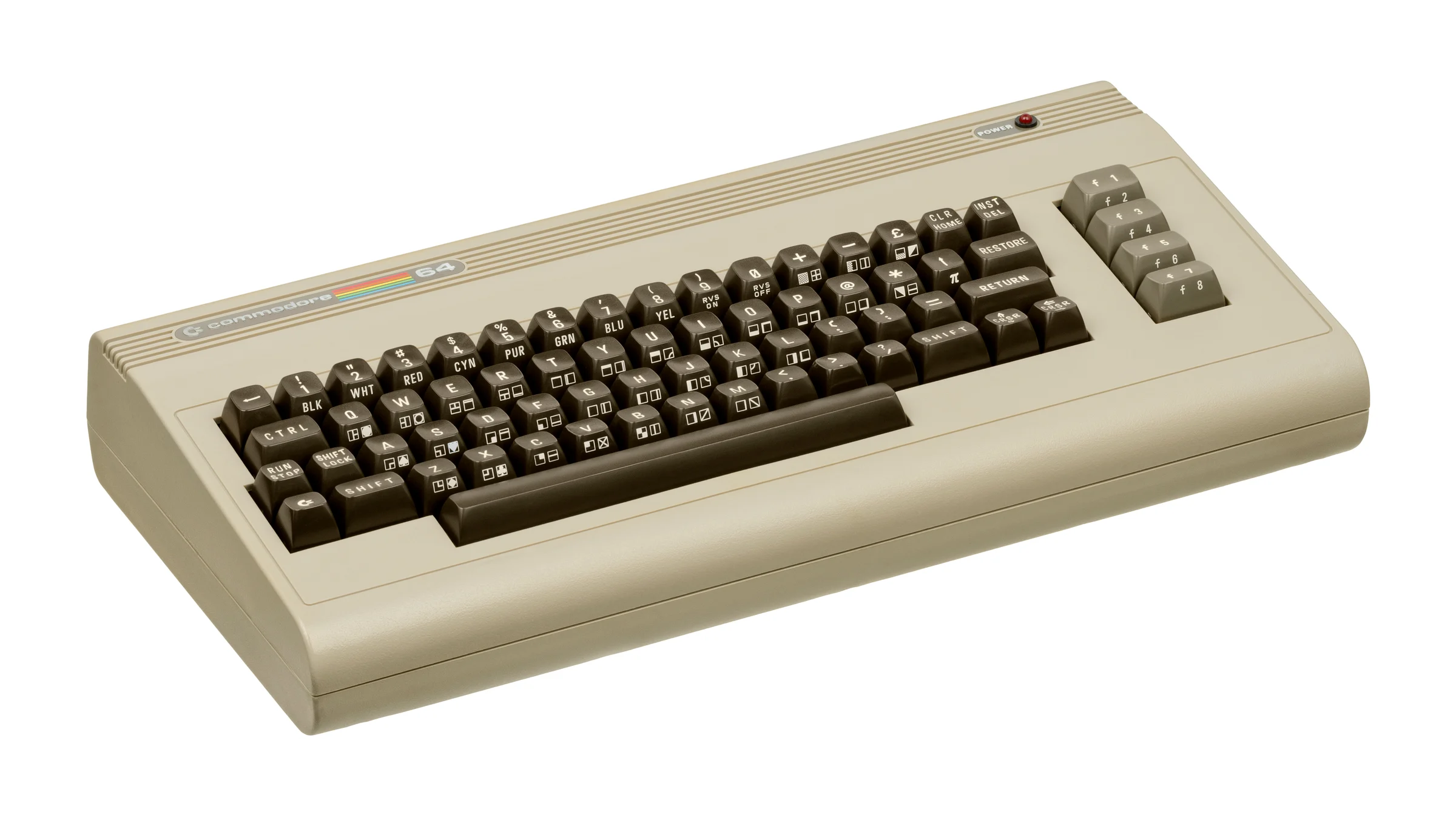 Commodore 64 vrijstaand, front-right aanzicht