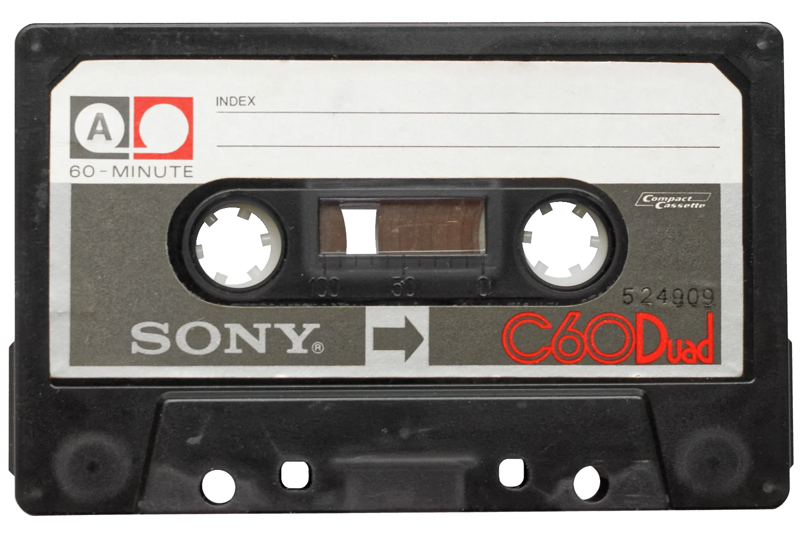 Sony Duad compactcassette (Ferri-Chrome) vrijstaand op witte achtergrond